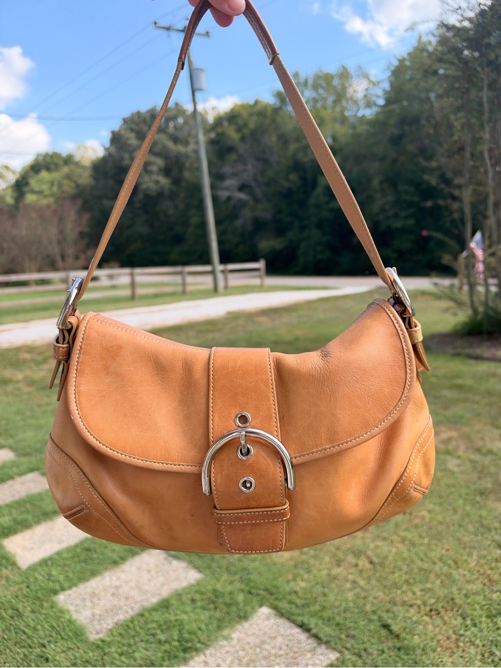 Coach Leather Soho Shoulder Bag with Silver Buckle